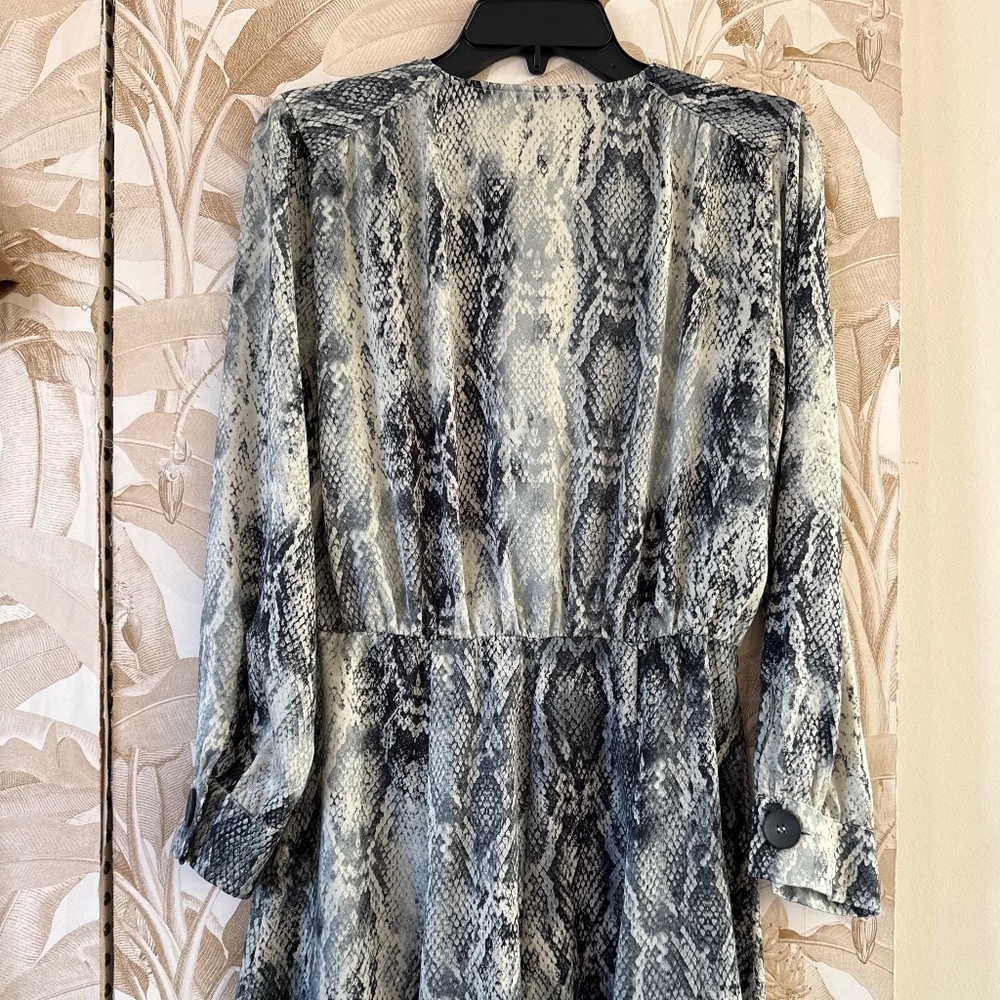 Snake Print Mini Dress – Button Front Long Sleeve - Picture 4 of 4
